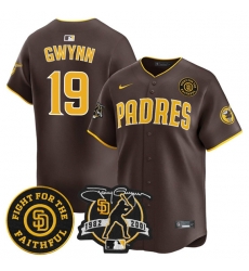 Men San Diego Padres 19 Tony Gwynn Brown Tony Gwynn 26 Faithful Patch Limited Stitched Baseball Jersey Men San Diego Padres 19 Tony Gwynn Brown Tony Gwynn 26 Faithful Patch Limited Stitched Baseball Jersey