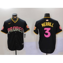 Men San Diego Padres 3 Jackson Merrill Black Cool Base Stitched Baseball Jersey 5