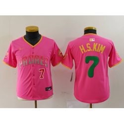 Youth San Diego Padres 7 Ha Seong Kim Pink Stitched Baseball Jersey 2