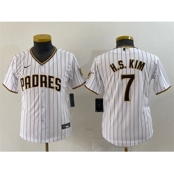 Youth San Diego Padres 7 Ha Seong Kim White Stitched Baseball Jersey