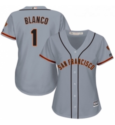 Womens Majestic San Francisco Giants 1 Gregor Blanco Replica Grey Road Cool Base MLB Jersey 