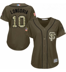 Womens Majestic San Francisco Giants 10 Evan Longoria Replica Green Salute to Service MLB Jersey 