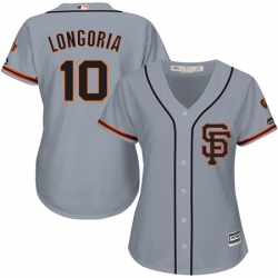 Womens Majestic San Francisco Giants 10 Evan Longoria Replica Grey Road 2 Cool Base MLB Jersey 