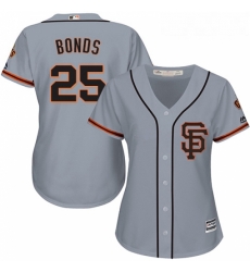 Womens Majestic San Francisco Giants 25 Barry Bonds Replica Grey Road 2 Cool Base MLB Jersey