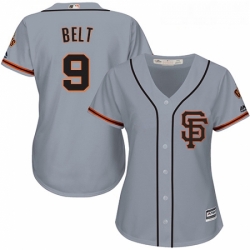 Womens Majestic San Francisco Giants 9 Brandon Belt Replica Grey Road 2 Cool Base MLB Jersey