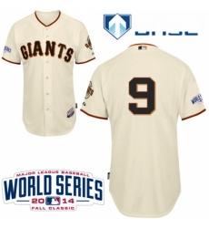 Youth Majestic San Francisco Giants 9 Brandon Belt Authentic Cream Home Cool Base 2014 World Series Patch MLB Jersey