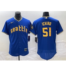 Men Seattle Mariners 51 Ichiro Suzuki Royal 2023 City Connect Flex Base Stitched Jersey