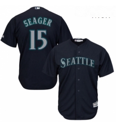 Mens Majestic Seattle Mariners 15 Kyle Seager Replica Navy Blue Alternate 2 Cool Base MLB Jersey