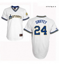 Mens Majestic Seattle Mariners 24 Ken Griffey Authentic White Cooperstown Throwback MLB Jersey