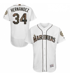 Mens Majestic Seattle Mariners 34 Felix Hernandez Authentic White 2016 Memorial Day Fashion Flex Base Jerseys