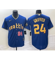 Men's Seattle Mariners #24 Ken Griffey Number Blue 2023 City Connect Cool Base Stitched Jersey1