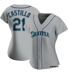 Women  Seattle Mariners 21 Luis Castillo Authentic Grey Alternate Jerseys