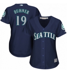 Womens Majestic Seattle Mariners 19 Jay Buhner Authentic Navy Blue Alternate 2 Cool Base MLB Jersey 