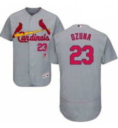 Mens Majestic St Louis Cardinals 23 Marcell Ozuna Grey Road Flex Base Authentic Collection MLB Jersey