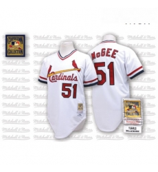 Mens Mitchell and Ness St Louis Cardinals 51 Willie McGee Replica White Throwback MLB Jersey