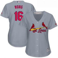 Womens Majestic St Louis Cardinals 16 Kolten Wong Replica Grey Road Cool Base MLB Jersey