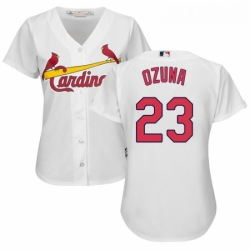 Womens Majestic St Louis Cardinals 23 Marcell Ozuna Replica White Home Cool Base MLB Jersey 