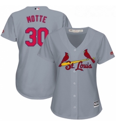 Womens Majestic St Louis Cardinals 30 Jason Motte Replica Grey Road Cool Base MLB Jersey 