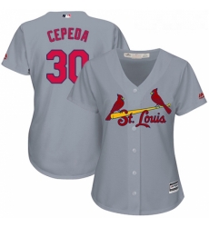 Womens Majestic St Louis Cardinals 30 Orlando Cepeda Authentic Grey Road Cool Base MLB Jersey