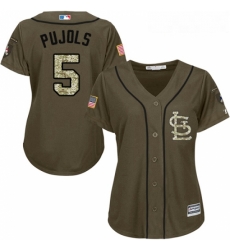 Womens Majestic St Louis Cardinals 5 Albert Pujols Replica Green Salute to Service MLB Jersey