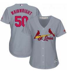 Womens Majestic St Louis Cardinals 50 Adam Wainwright Authentic Grey Road Cool Base MLB Jersey