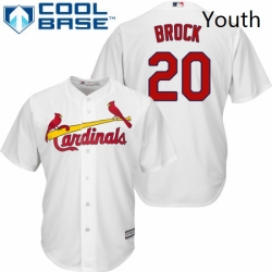 Youth Majestic St Louis Cardinals 20 Lou Brock Authentic White Home Cool Base MLB Jersey