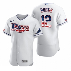 Men Tampa Bay Rays 12 Wade Boggs Men Nike White Fluttering USA Flag Limited Edition Flex Base MLB Jersey