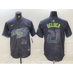 Men Tampa Bay Rays 21 Jonny DeLuca Charcoal 2024 City Connect Limited Stitched jerseys 3