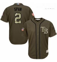 Mens Majestic Tampa Bay Rays 2 Denard Span Replica Green Salute to Service MLB Jersey 