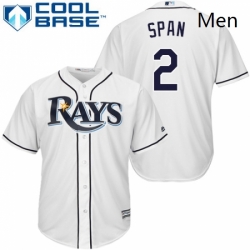 Mens Majestic Tampa Bay Rays 2 Denard Span Replica White Home Cool Base MLB Jersey 