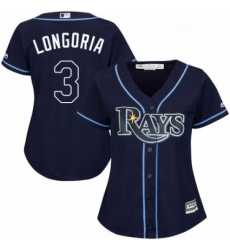 Womens Majestic Tampa Bay Rays 3 Evan Longoria Replica Navy Blue Alternate Cool Base MLB Jersey