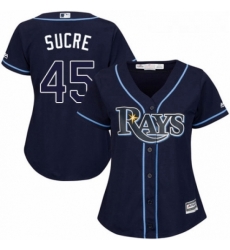 Womens Majestic Tampa Bay Rays 45 Jesus Sucre Replica Navy Blue Alternate Cool Base MLB Jersey 