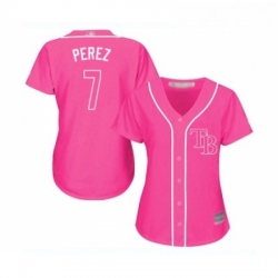 Womens Tampa Bay Rays 7 Michael Perez Replica Pink Fashion Cool Base Baseball Jersey 