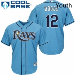 Youth Majestic Tampa Bay Rays 12 Wade Boggs Replica Light Blue Alternate 2 Cool Base MLB Jersey