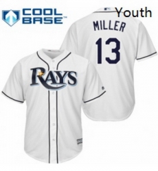 Youth Majestic Tampa Bay Rays 13 Brad Miller Replica White Home Cool Base MLB Jersey 