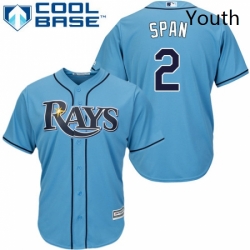 Youth Majestic Tampa Bay Rays 2 Denard Span Authentic Light Blue Alternate 2 Cool Base MLB Jersey 