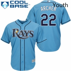 Youth Majestic Tampa Bay Rays 22 Chris Archer Authentic Light Blue Alternate 2 Cool Base MLB Jersey