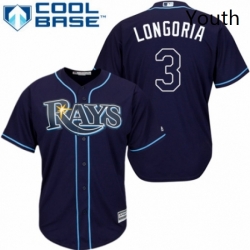 Youth Majestic Tampa Bay Rays 3 Evan Longoria Replica Navy Blue Alternate Cool Base MLB Jersey