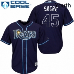 Youth Majestic Tampa Bay Rays 45 Jesus Sucre Replica Navy Blue Alternate Cool Base MLB Jersey 