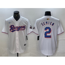 Men Texas Rangers 2 Marcus Semien White Gold Cool Base Stitched Baseball Jersey