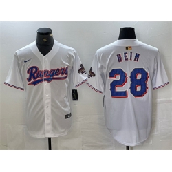 Men Texas Rangers 28 Jonah Heim White Gold Cool Base Stitched Baseball Jersey