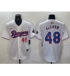 Men Texas Rangers 48 Jacob DeGrom White Gold Cool Base Stitched Baseball Jersey 3