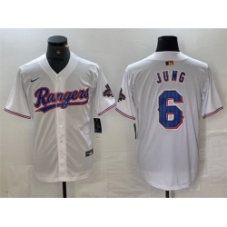 Men Texas Rangers 6 Josh Jung White Gold Cool Base Stitched Baseball Jersey