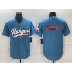 Men Texas Rangers Blue Team Big Logo With Patch Cool Base Stitched Baseball Jersey