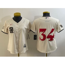 Women Texas Rangers 34 Nolan Ryan Cream 2023 City Connect Stitched Baseball Jersey