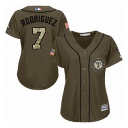 Womens Majestic Texas Rangers 7 Ivan Rodriguez Replica Green Salute to Service MLB Jersey