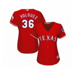 Womens Texas Rangers 36 Edinson Volquez Replica Red Alternate Cool Base Baseball Jersey 