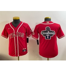 Youth Texas Rangers Team Big Logo Red 2026 City Connect Stadium Stitched Baseball Jersey 001