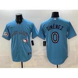 Men Toronto Blue Jays  0 Andres Gimenez Blue 50 Seasons Patch Stitched Baseball Jersey