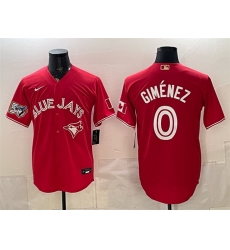 Men Toronto Blue Jays 0 Andres Gimenez Red 50 Seasons Patch Stitched Baseball Jersey Men Toronto Blue Jays 0 Andres Gimenez Red 50 Seasons Patch Stitched Baseball Jersey
